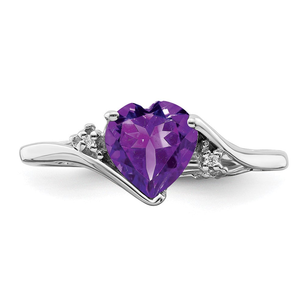 14k White Gold Amethyst and Diamond Heart Ring (2.14 grams)