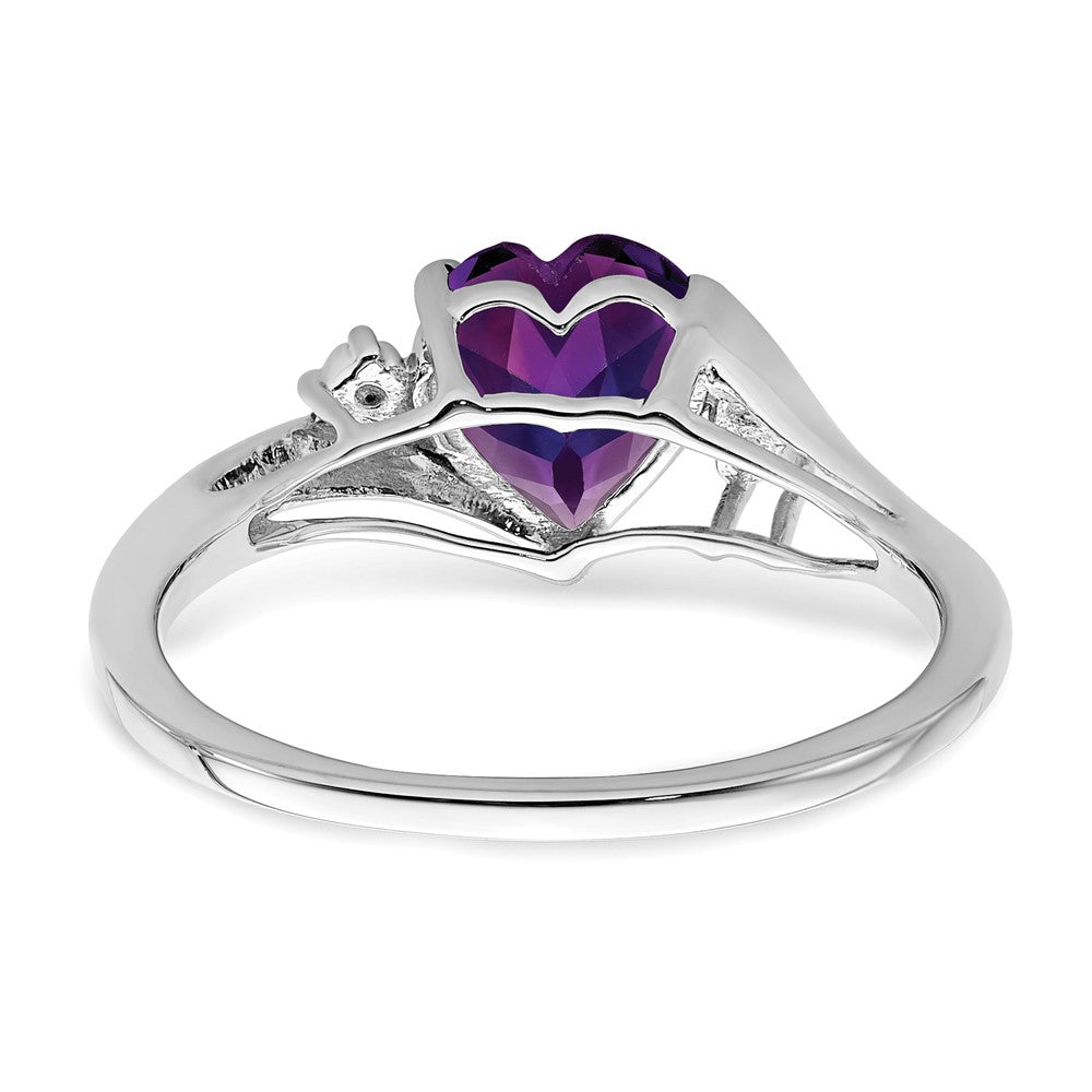 14k White Gold Amethyst and Diamond Heart Ring (2.14 grams)