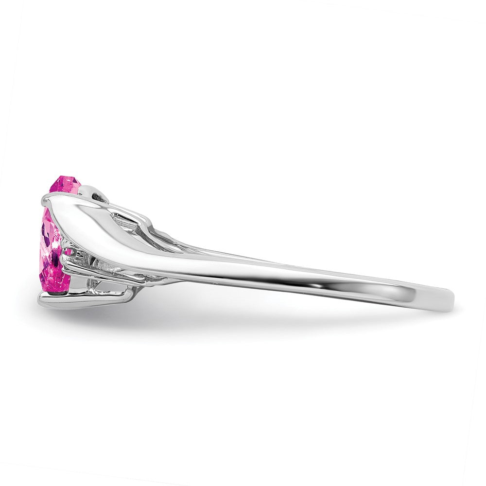 14k White Gold Created Pink Sapphire and Diamond Heart Ring (2.14 grams)