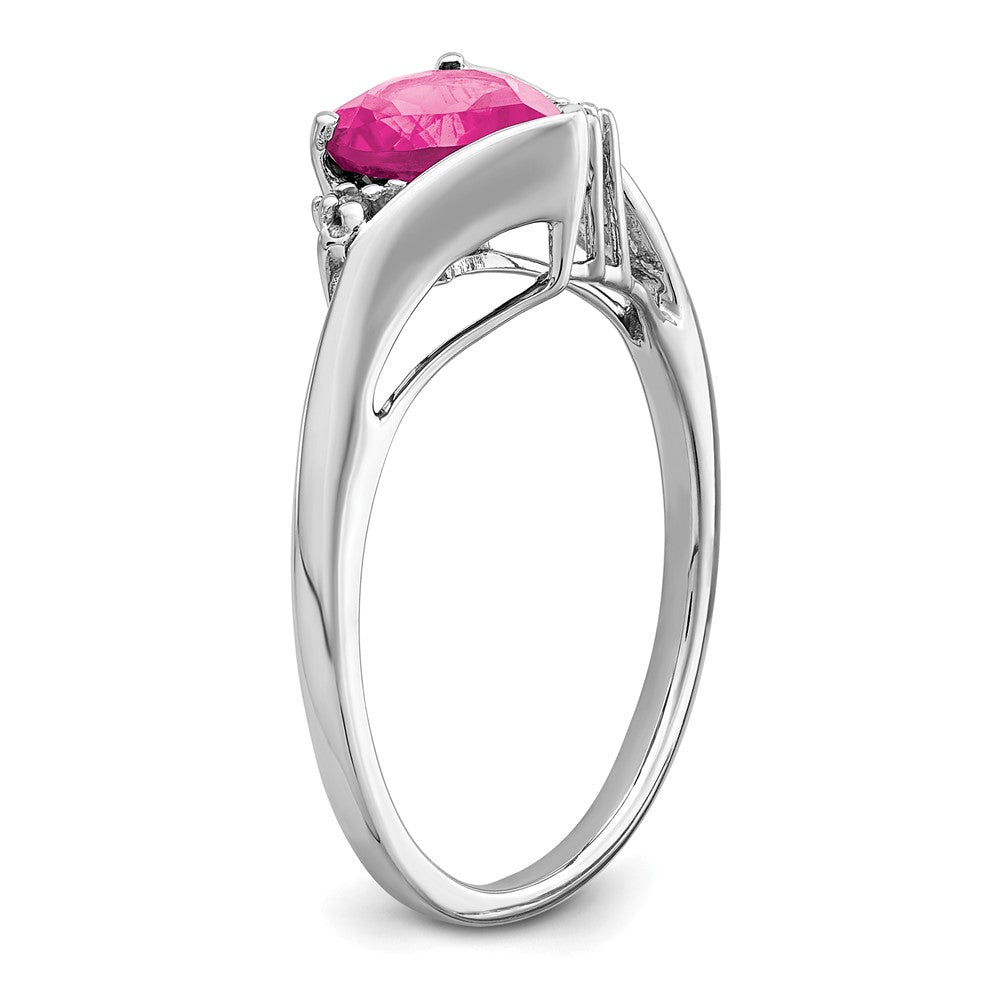 14k White Gold Created Pink Sapphire and Diamond Heart Ring (2.14 grams)
