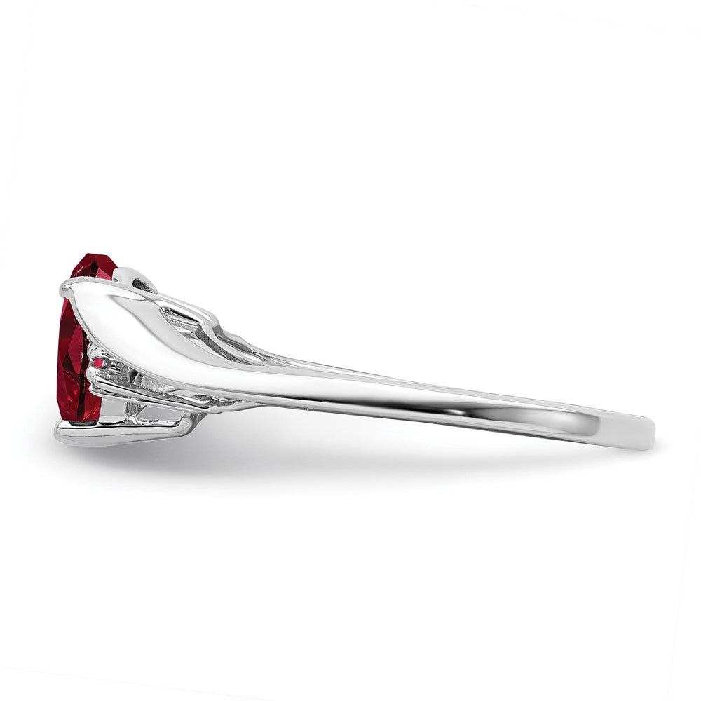 14k White Gold Created Ruby and Diamond Heart Ring (2.14 grams)
