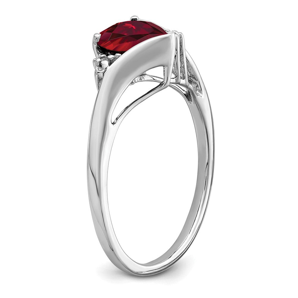 14k White Gold Created Ruby and Diamond Heart Ring (2.14 grams)