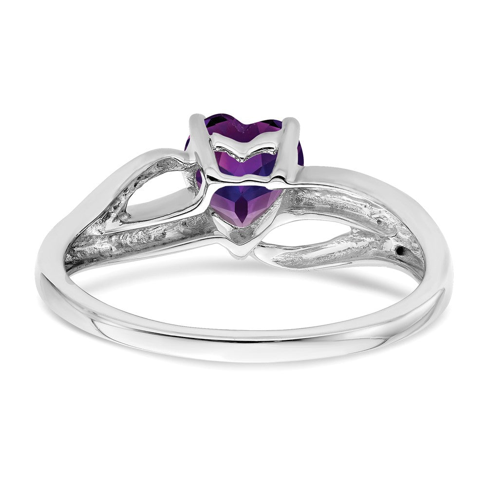 14k White Gold Amethyst and Diamond Heart Ring (2.38 grams)