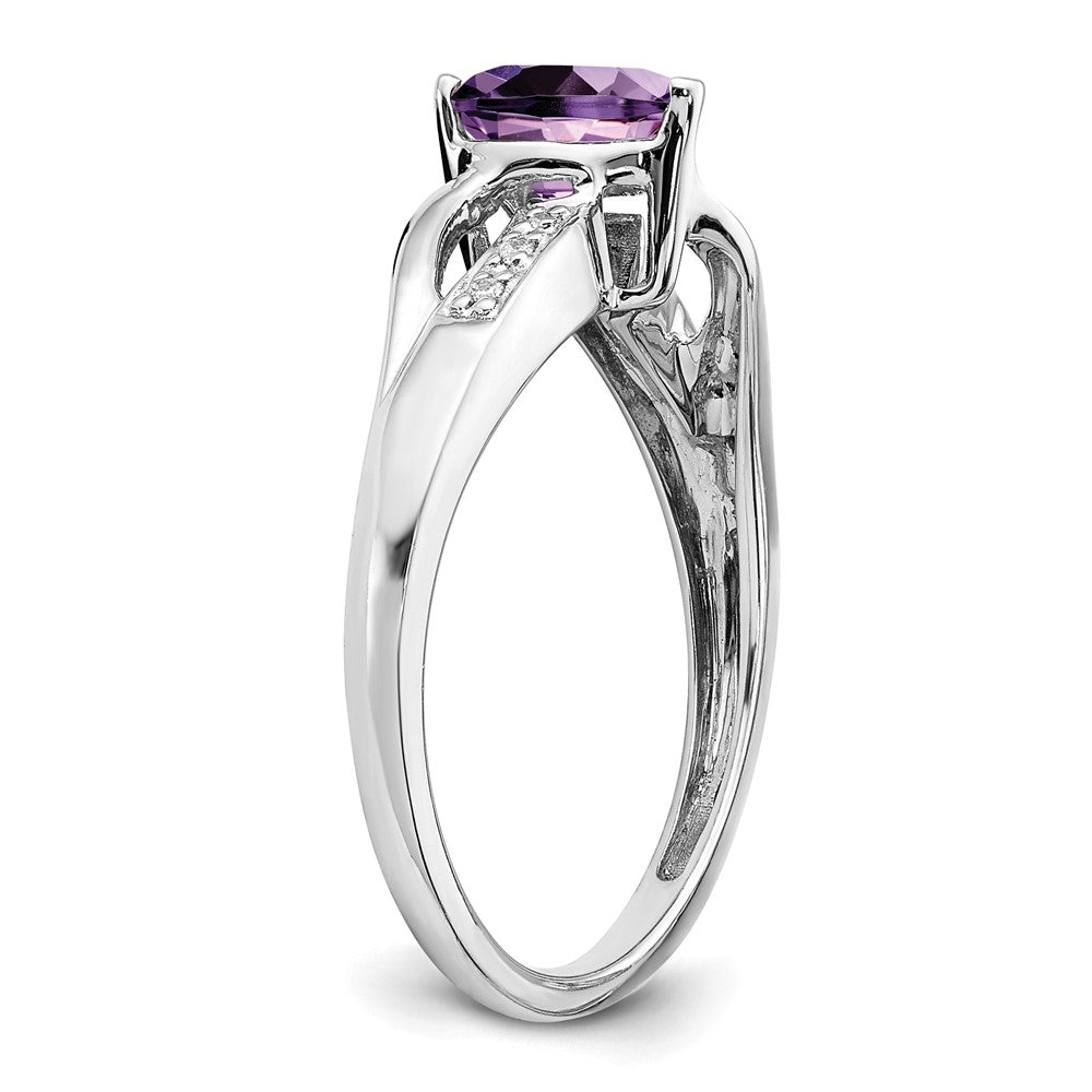 14k White Gold Amethyst and Diamond Heart Ring (2.38 grams)