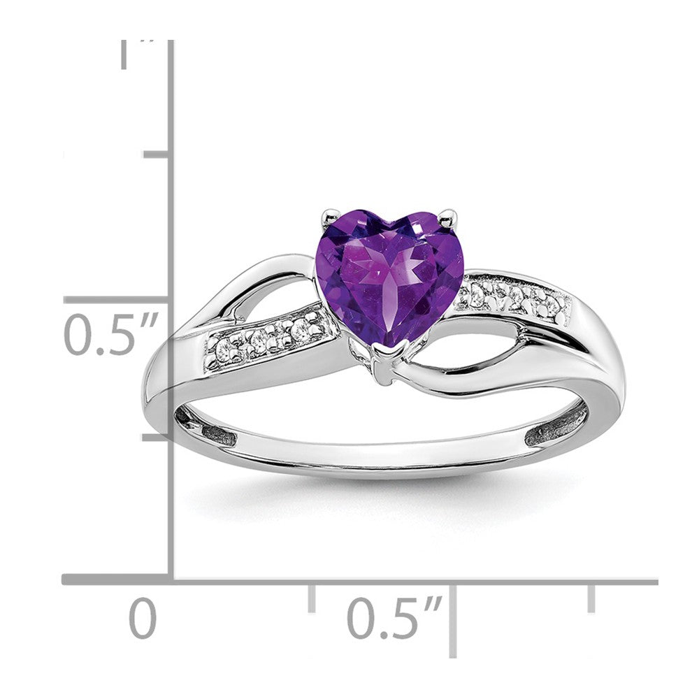 14k White Gold Amethyst and Diamond Heart Ring (2.38 grams)