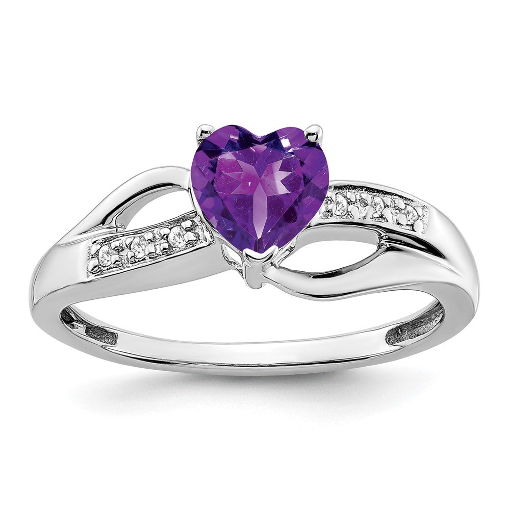14k White Gold Amethyst and Diamond Heart Ring (2.38 grams)