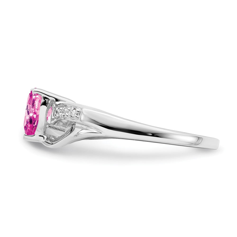 14k White Gold Created Pink Sapphire and Diamond Heart Ring (2.38 grams)