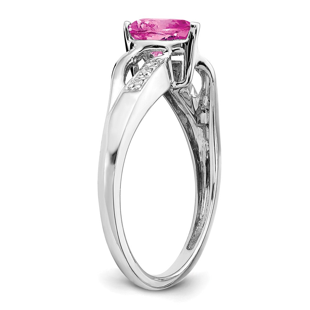 14k White Gold Created Pink Sapphire and Diamond Heart Ring (2.38 grams)
