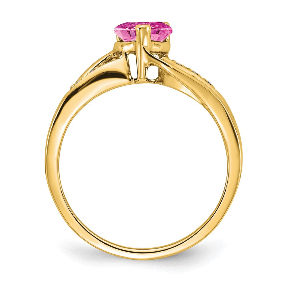 14k Created Pink Sapphire and Diamond Heart Ring (2.38 grams)