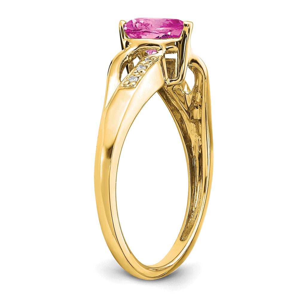 14k Created Pink Sapphire and Diamond Heart Ring (2.38 grams)