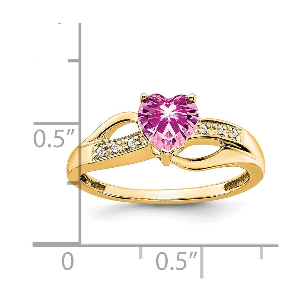 14k Created Pink Sapphire and Diamond Heart Ring (2.38 grams)