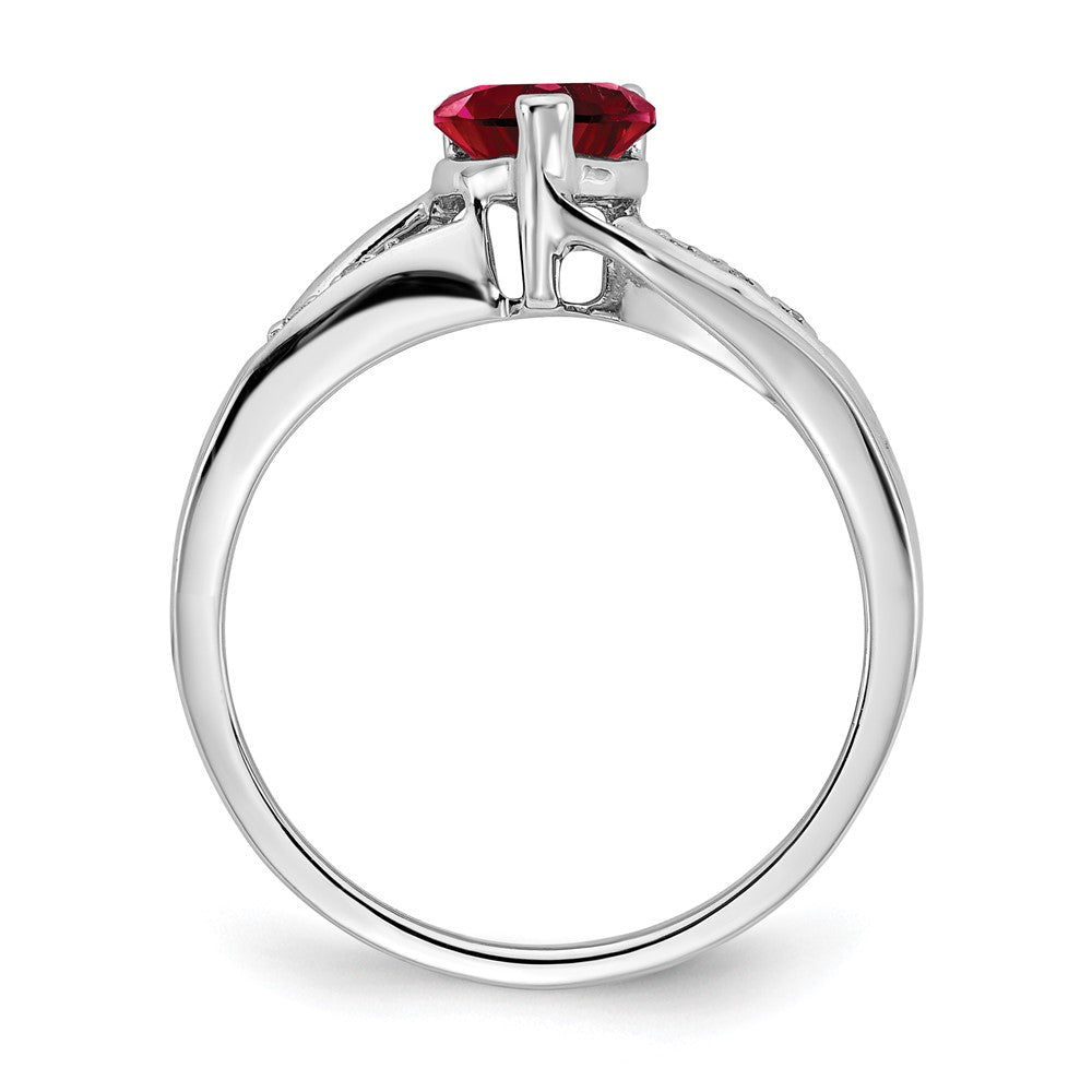 14k White Gold Created Ruby and Diamond Heart Ring (2.38 grams)