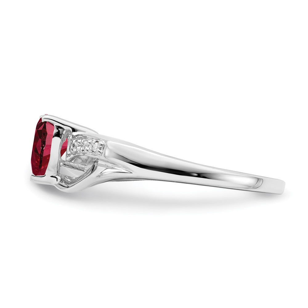 14k White Gold Created Ruby and Diamond Heart Ring (2.38 grams)