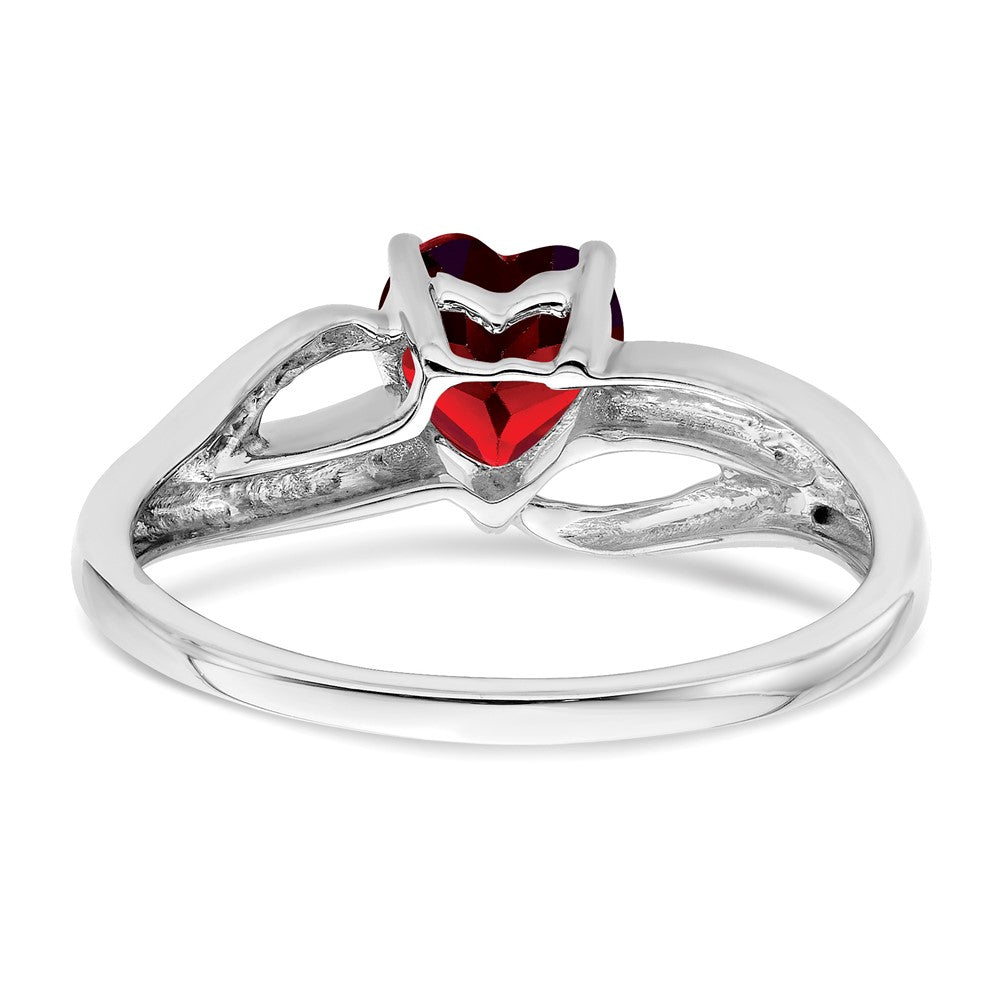 14k White Gold Created Ruby and Diamond Heart Ring (2.38 grams)