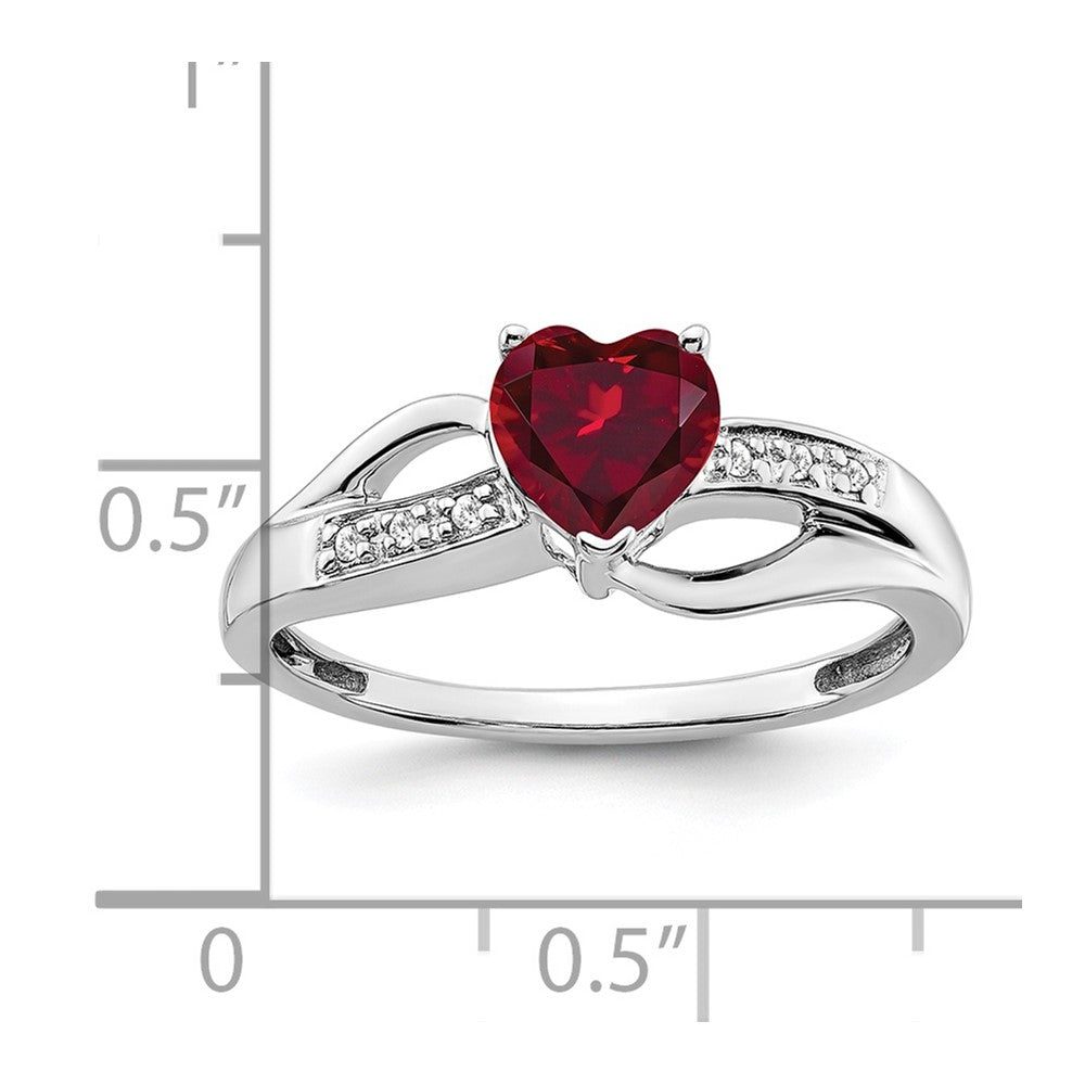 14k White Gold Created Ruby and Diamond Heart Ring (2.38 grams)