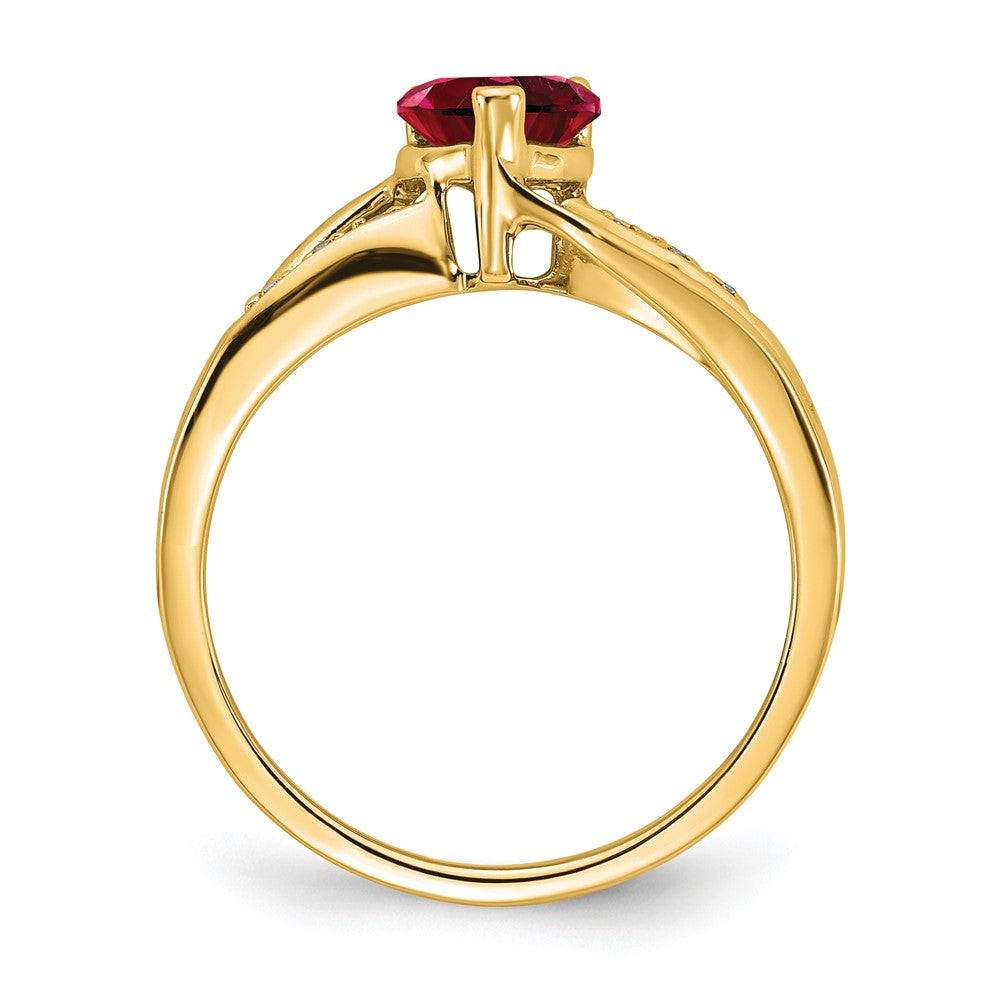 14k Created Ruby and Diamond Heart Ring (2.38 grams)