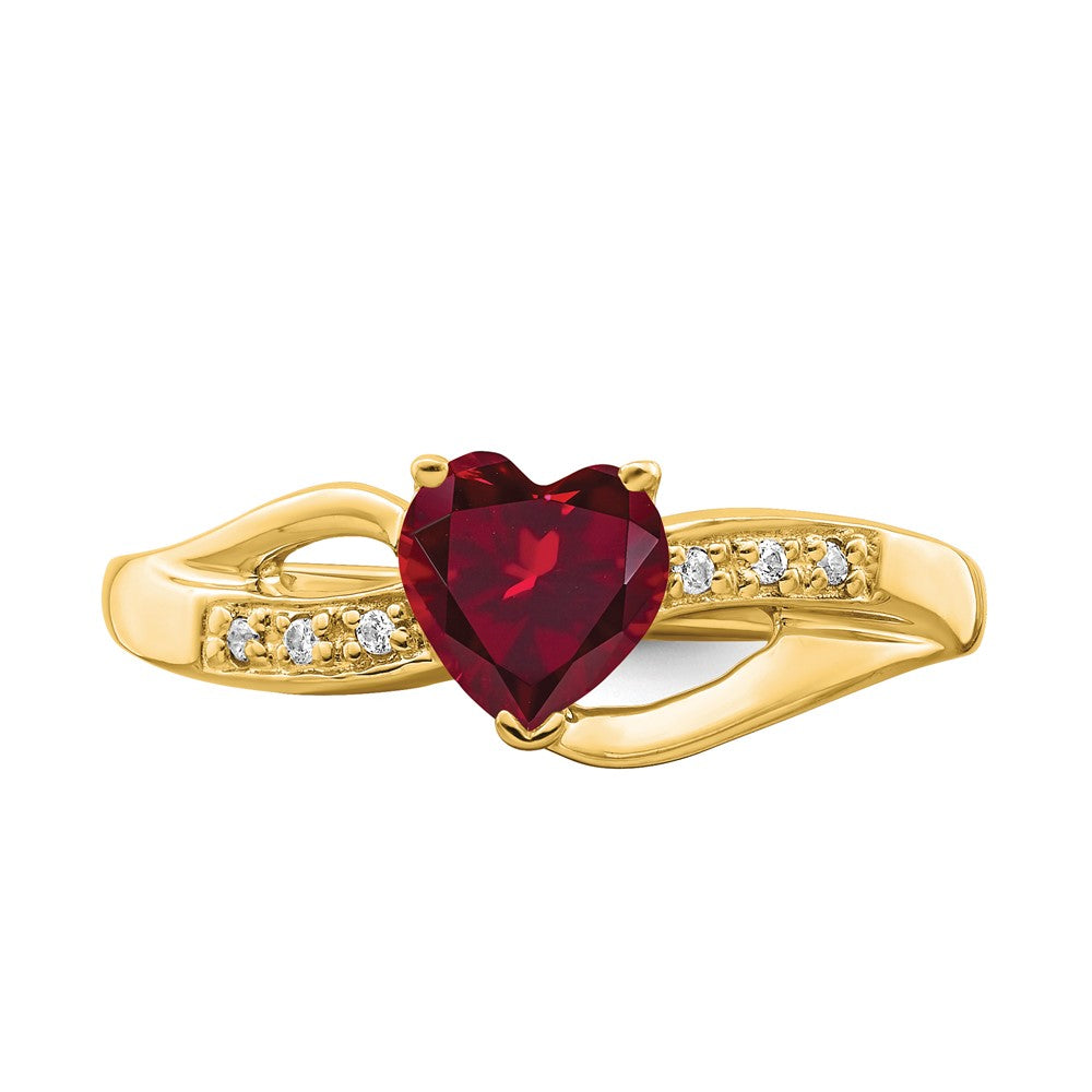 14k Created Ruby and Diamond Heart Ring (2.38 grams)