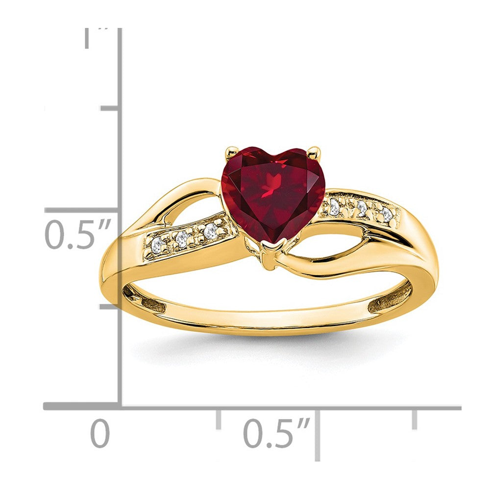 14k Created Ruby and Diamond Heart Ring (2.38 grams)