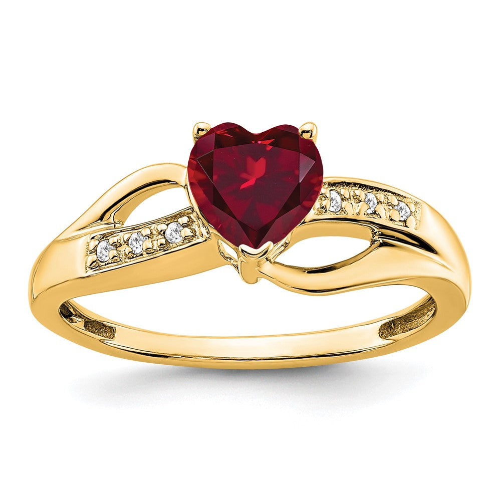 14k Created Ruby and Diamond Heart Ring (2.38 grams)