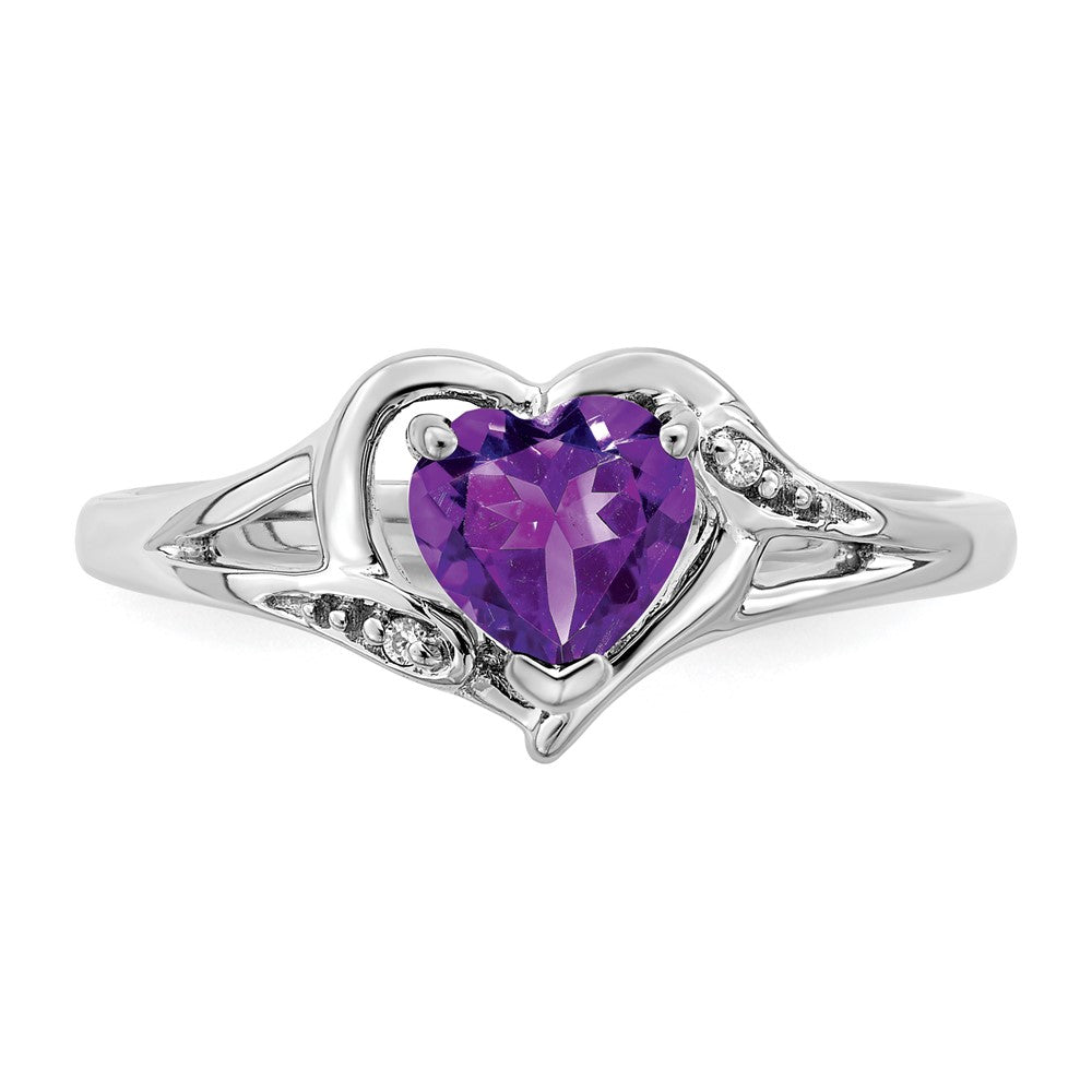 14k White Gold Amethyst and Diamond Heart Ring (2.95 grams)