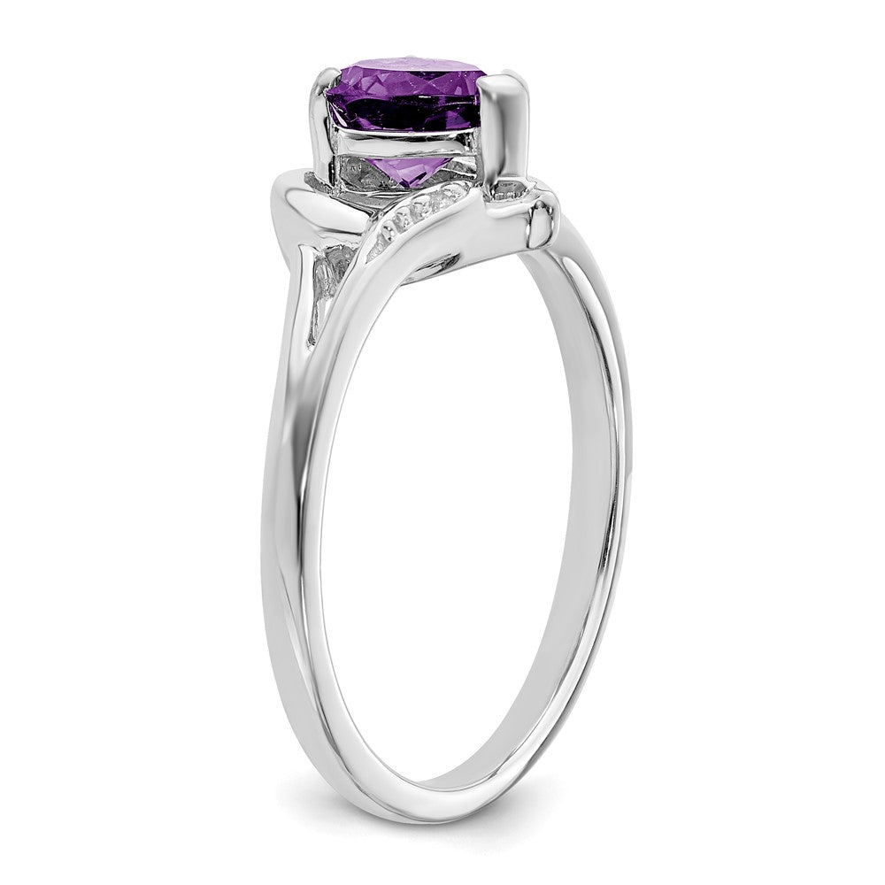 14k White Gold Amethyst and Diamond Heart Ring (2.95 grams)