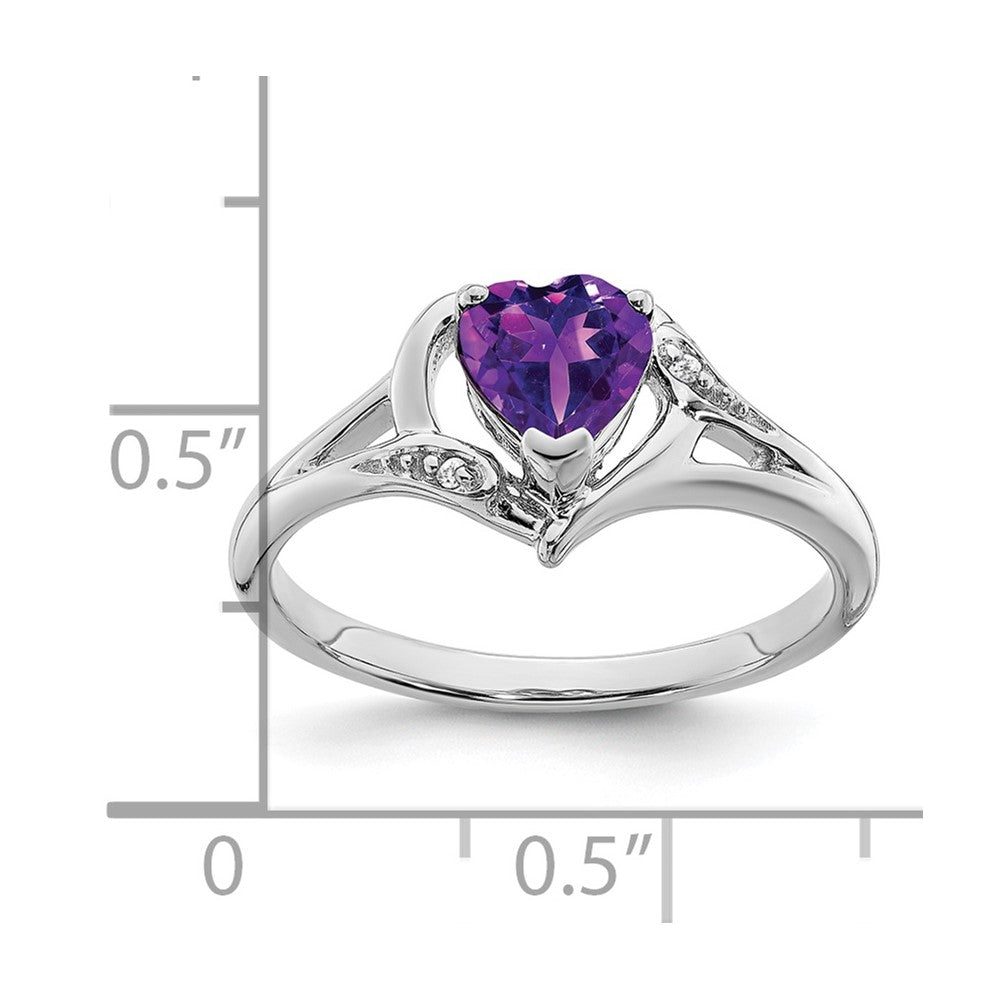 14k White Gold Amethyst and Diamond Heart Ring (2.95 grams)
