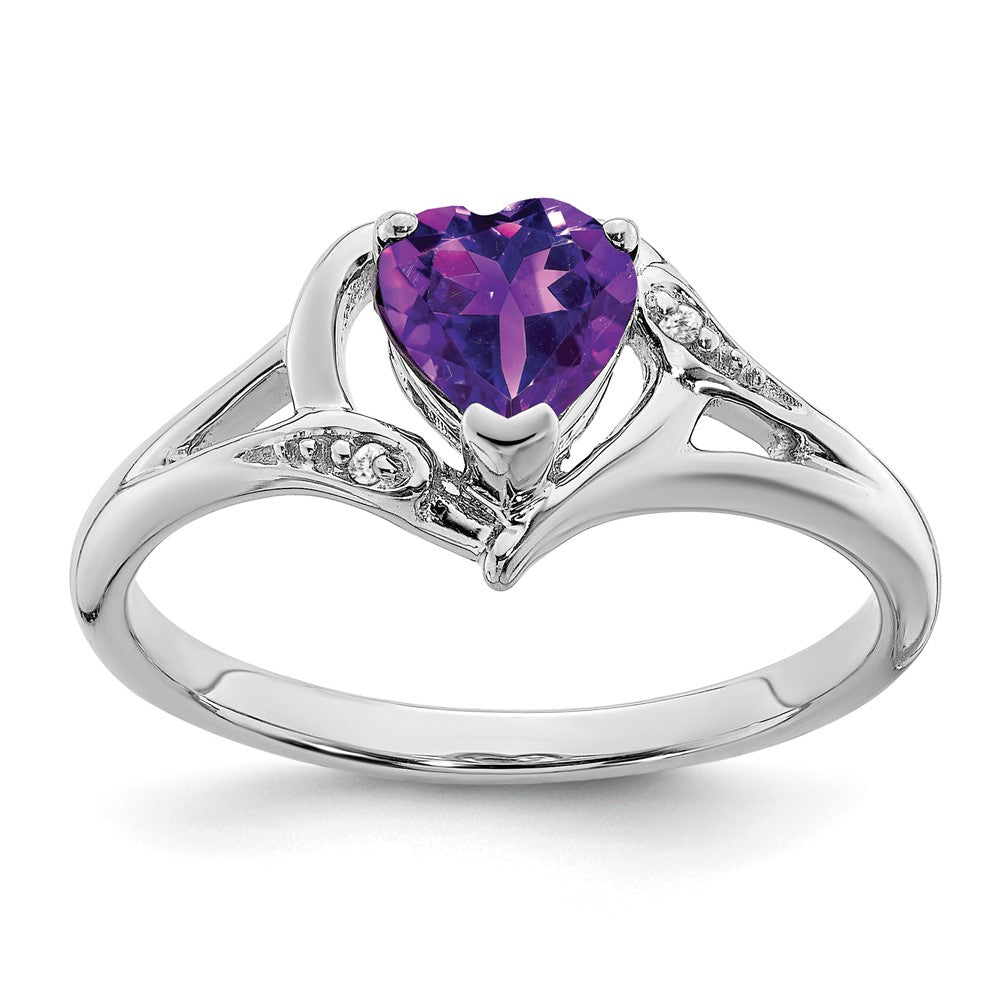14k White Gold Amethyst and Diamond Heart Ring (2.95 grams)