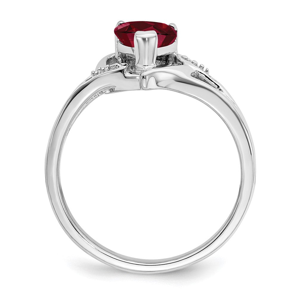 14k White Gold Created Ruby and Diamond Heart Ring (2.95 grams)
