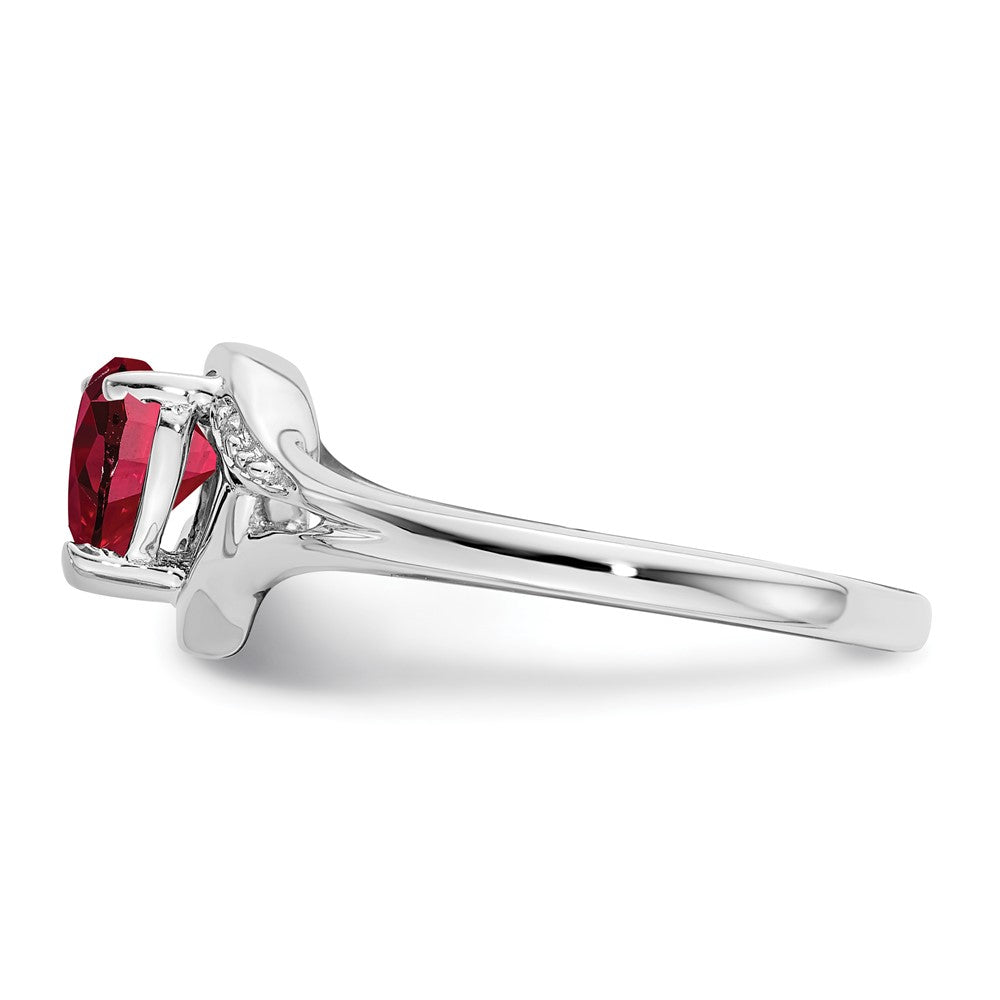 14k White Gold Created Ruby and Diamond Heart Ring (2.95 grams)