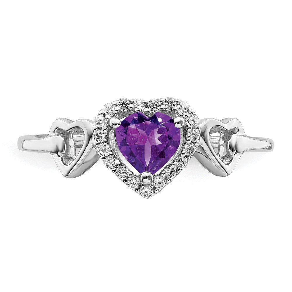 14k White Gold Amethyst and Diamond Heart Ring (2.09 grams)