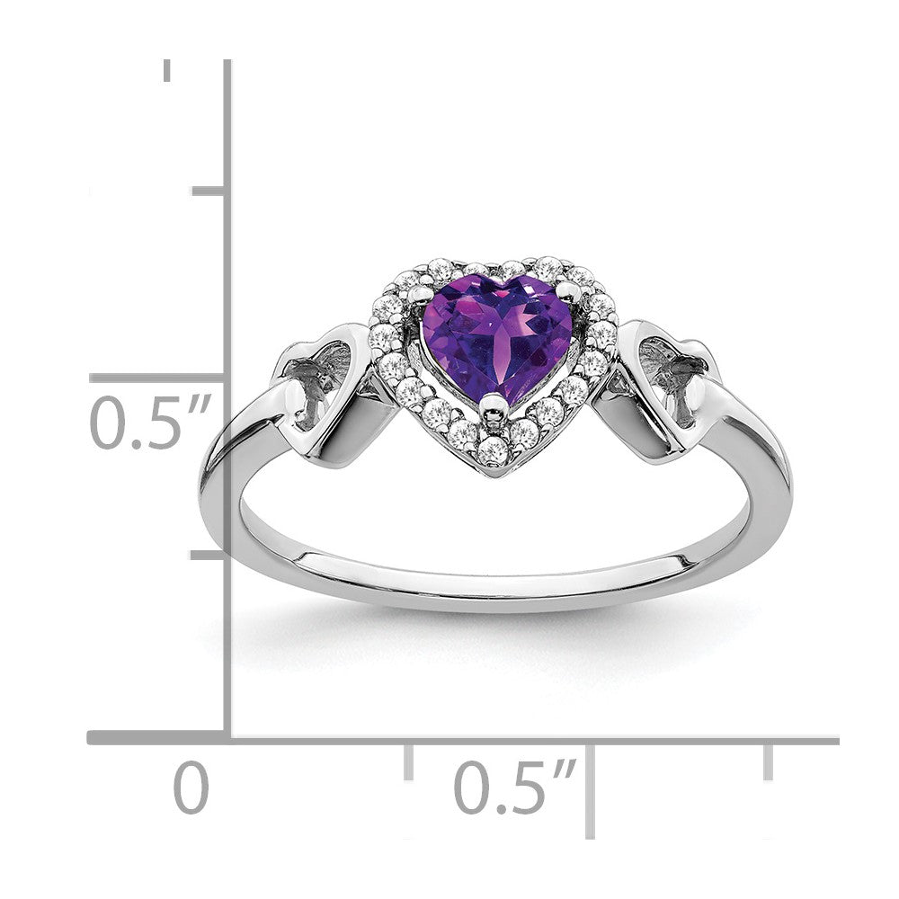 14k White Gold Amethyst and Diamond Heart Ring (2.09 grams)