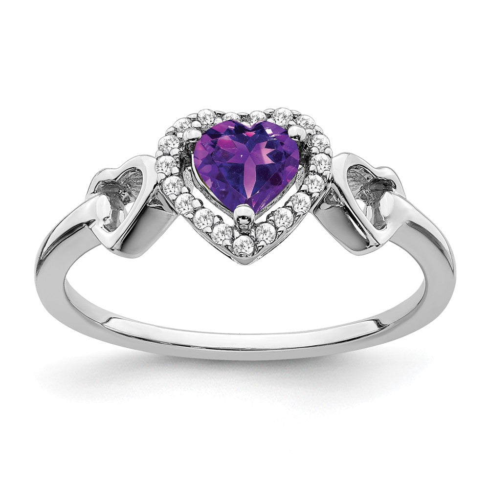14k White Gold Amethyst and Diamond Heart Ring (2.09 grams)