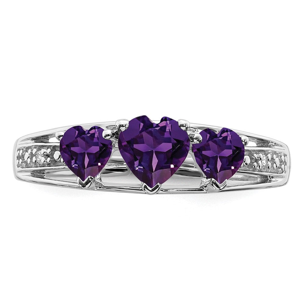 14k White Gold Amethyst and Diamond Heart Ring (2.42 grams)