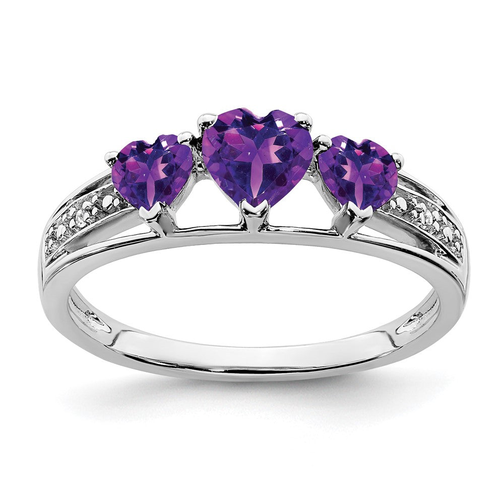 14k White Gold Amethyst and Diamond Heart Ring (2.42 grams)