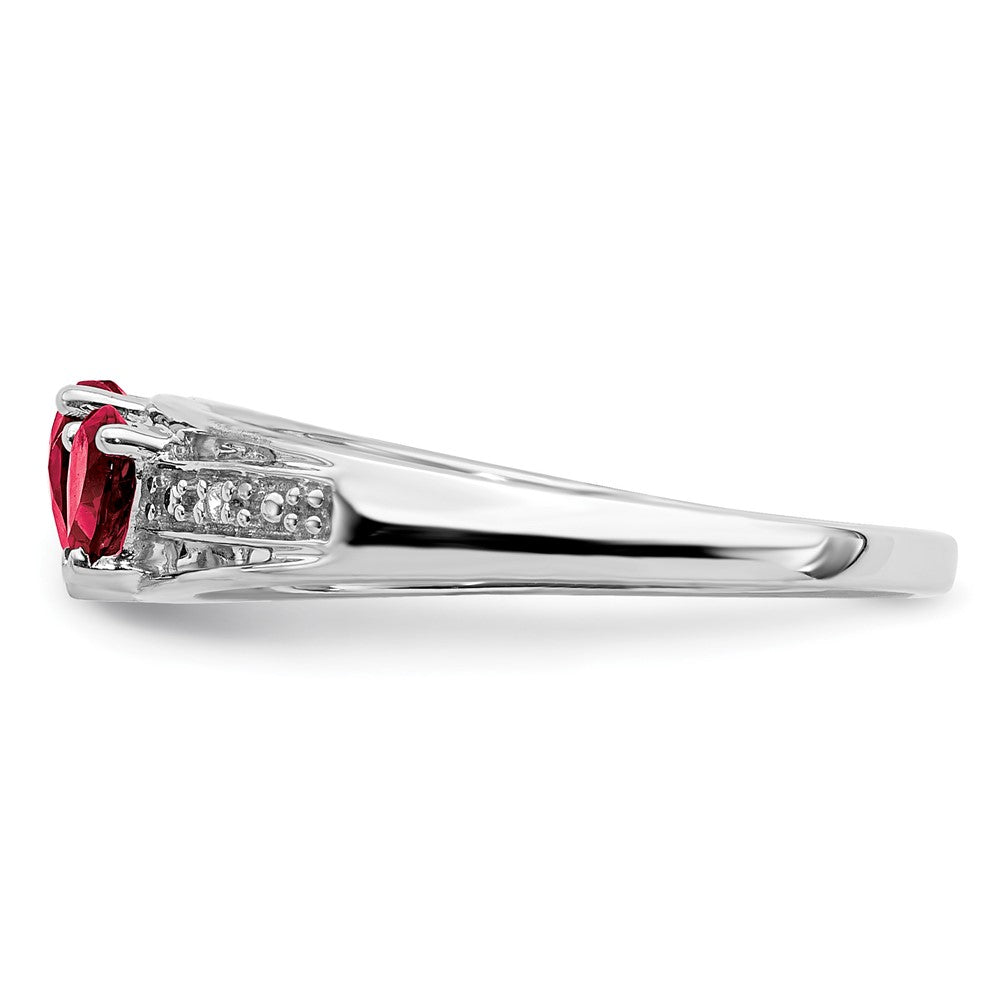 14k White Gold Cr. Ruby and Diamond Heart Ring (2.42 grams)