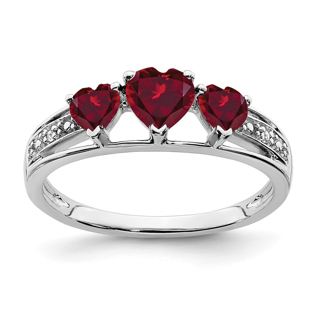 14k White Gold Cr. Ruby and Diamond Heart Ring (2.42 grams)