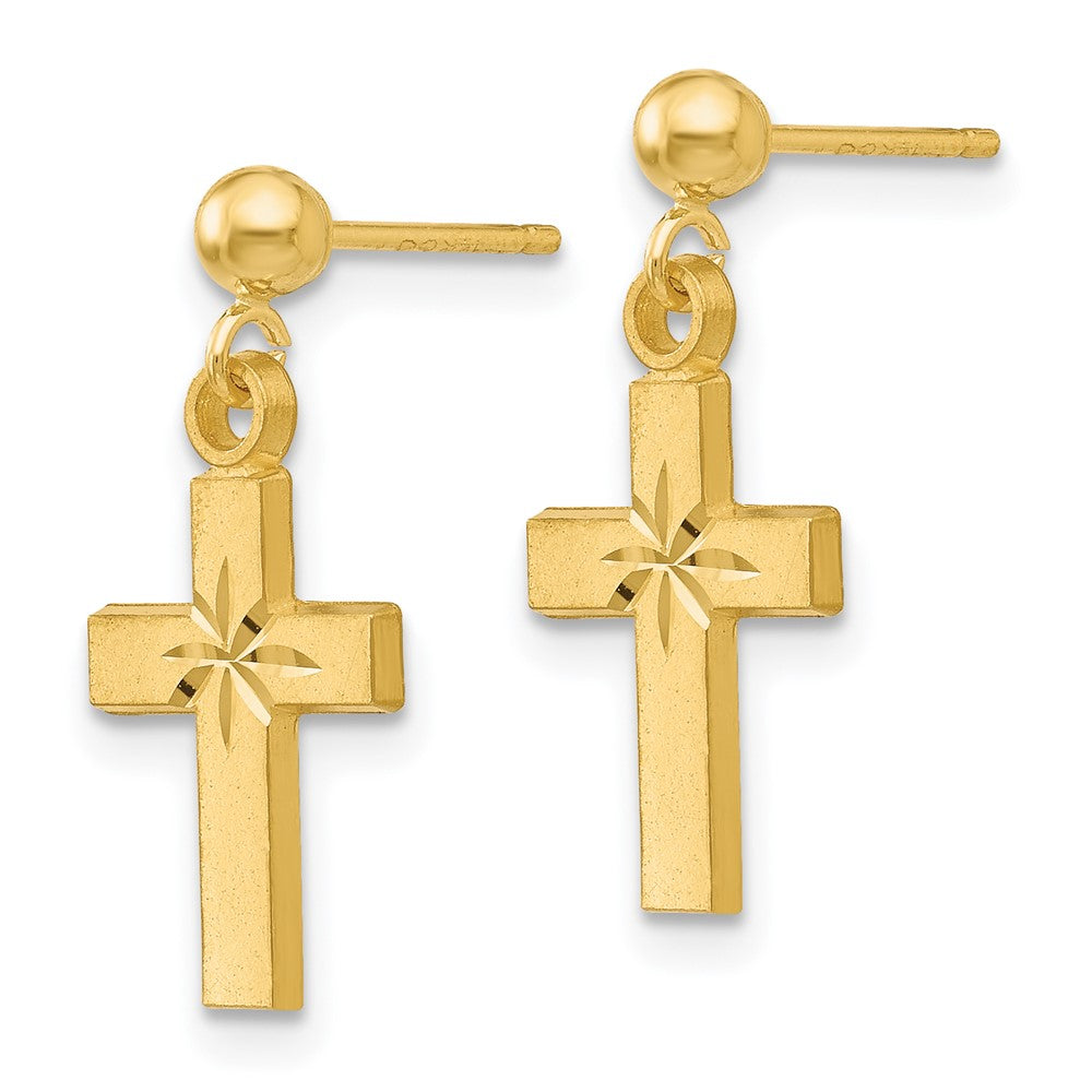 14k Yellow Gold 8 mm Satin & Diamond -Cut Cross Earrings (1.2 grams)