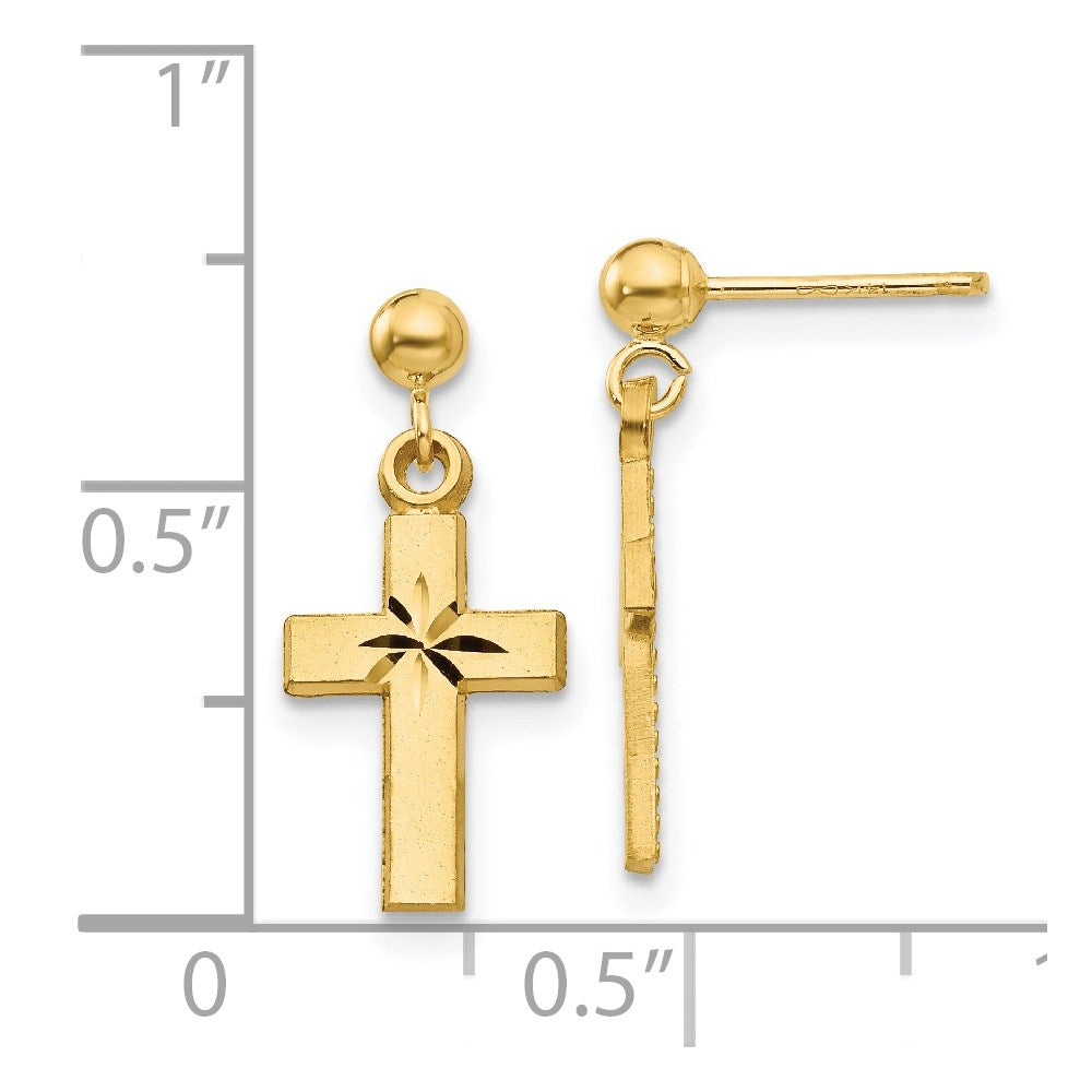 14k Yellow Gold 8 mm Satin & Diamond -Cut Cross Earrings (1.2 grams)