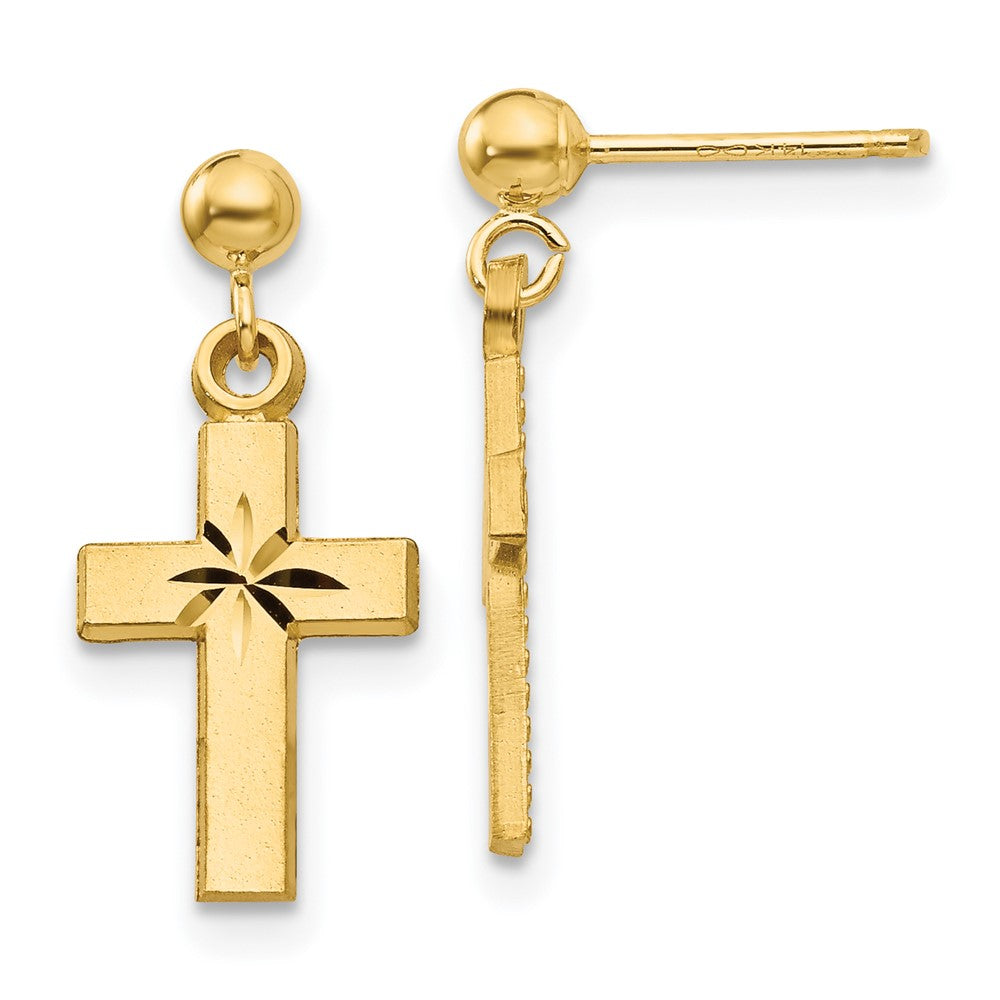 14k Yellow Gold 8 mm Satin & Diamond -Cut Cross Earrings (1.2 grams)