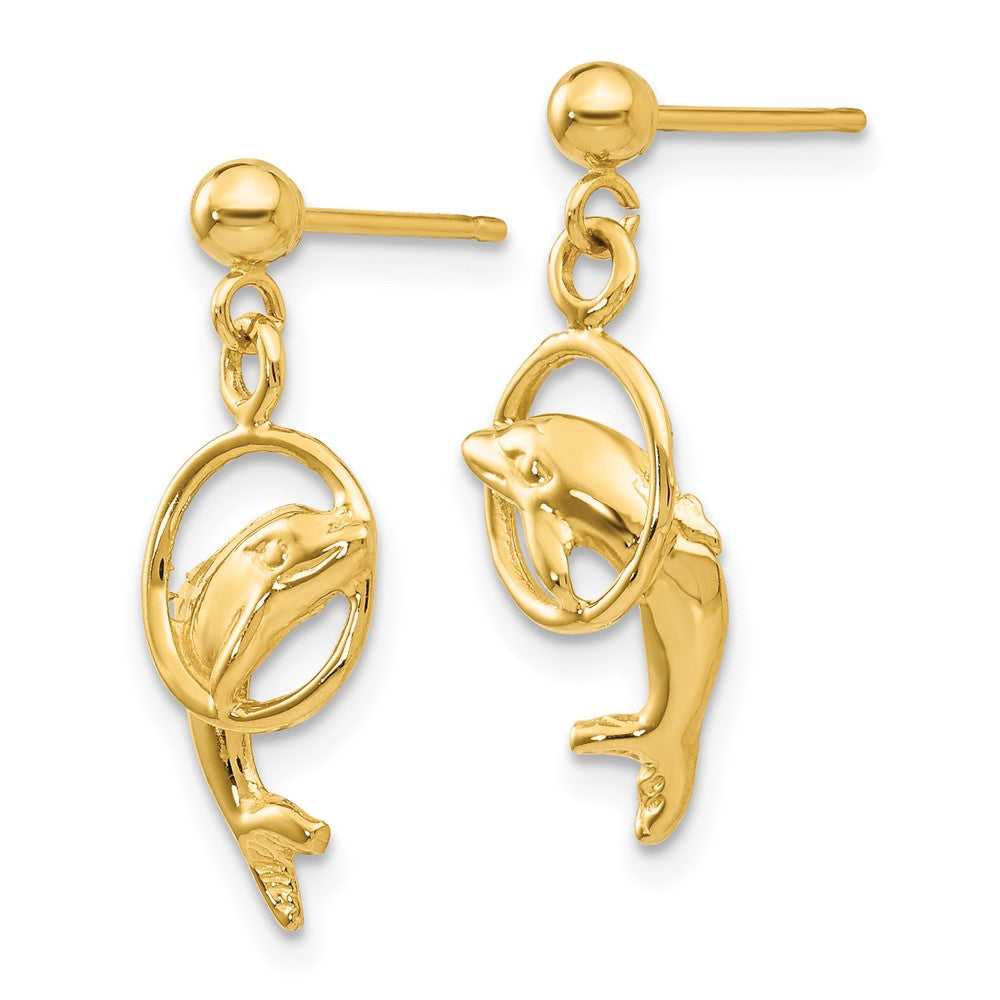 14k Yellow Gold 9 mm Dolphin Earrings (1.47 grams)