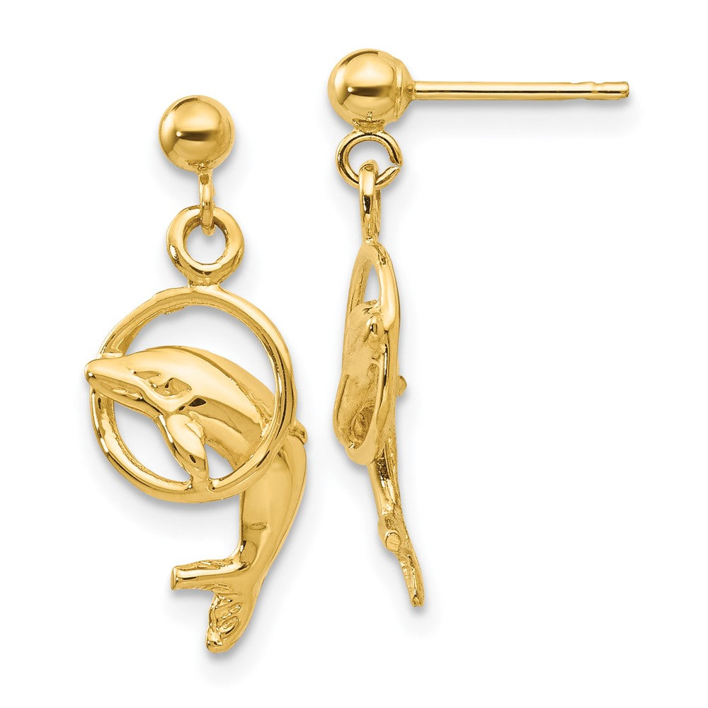 14k Yellow Gold 9 mm Dolphin Earrings (1.47 grams)