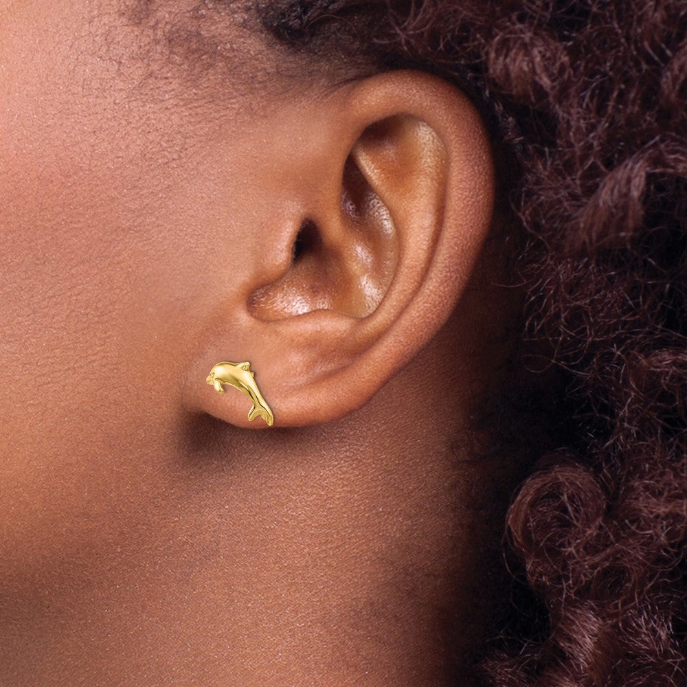 14k Yellow Gold 9 mm Dolphin Earrings