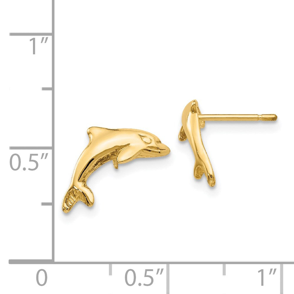 14k Yellow Gold 9 mm Dolphin Earrings