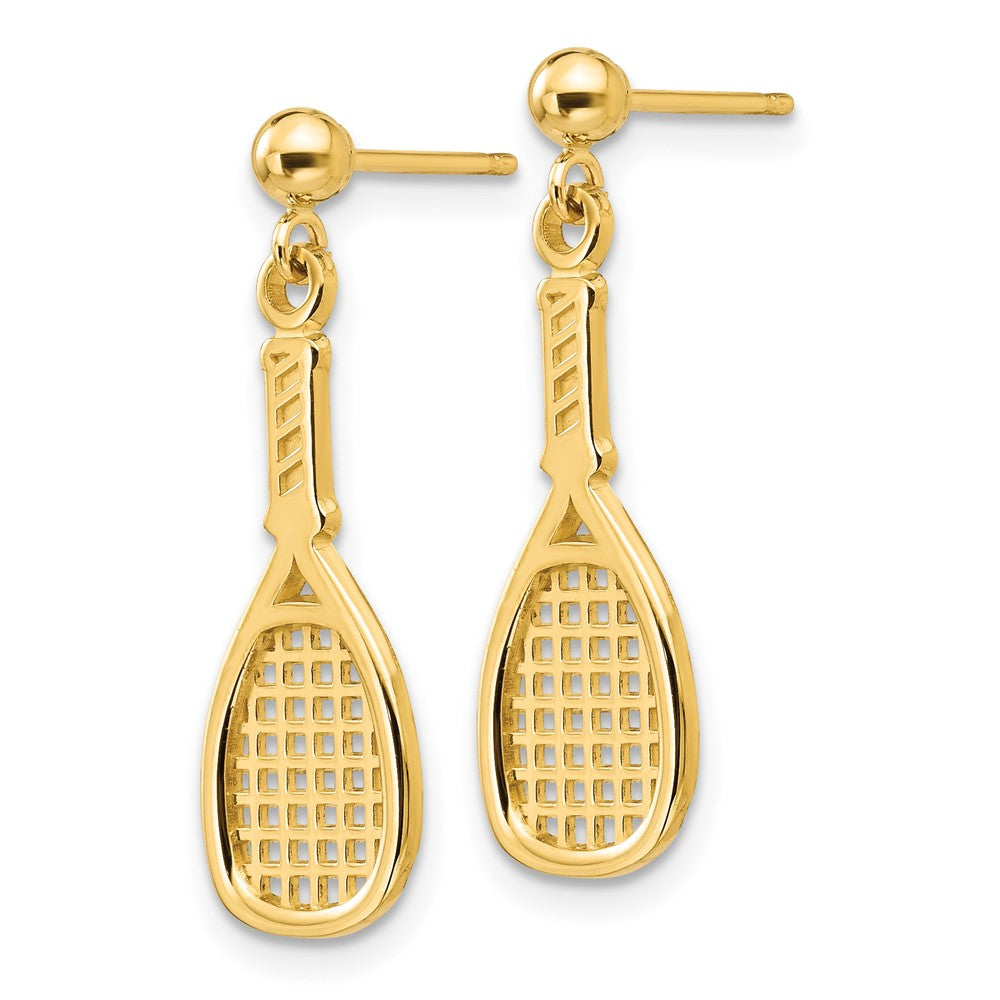 14k Yellow Gold 8 mm Polished Racquet Dangle Post Earrings
