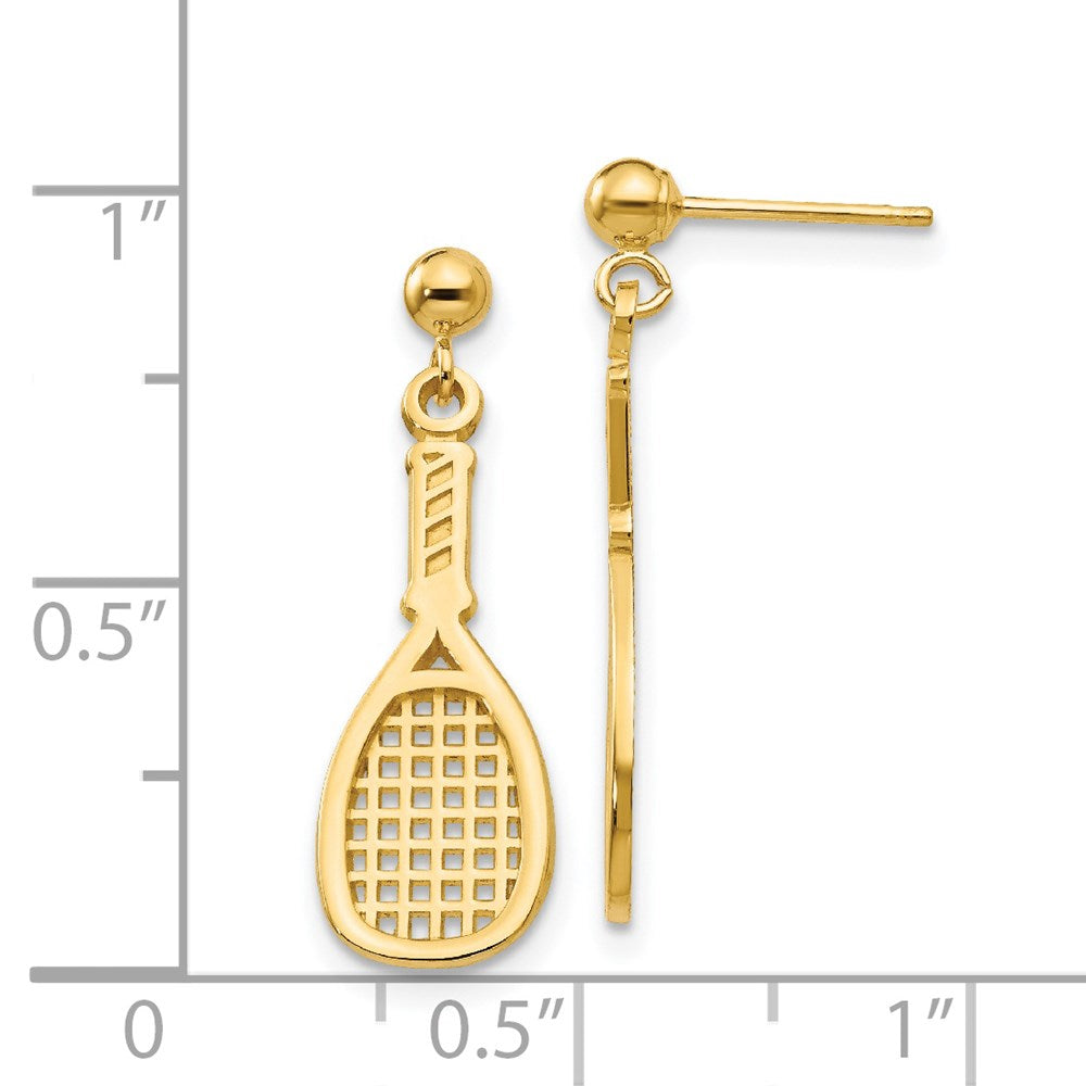 14k Yellow Gold 8 mm Polished Racquet Dangle Post Earrings