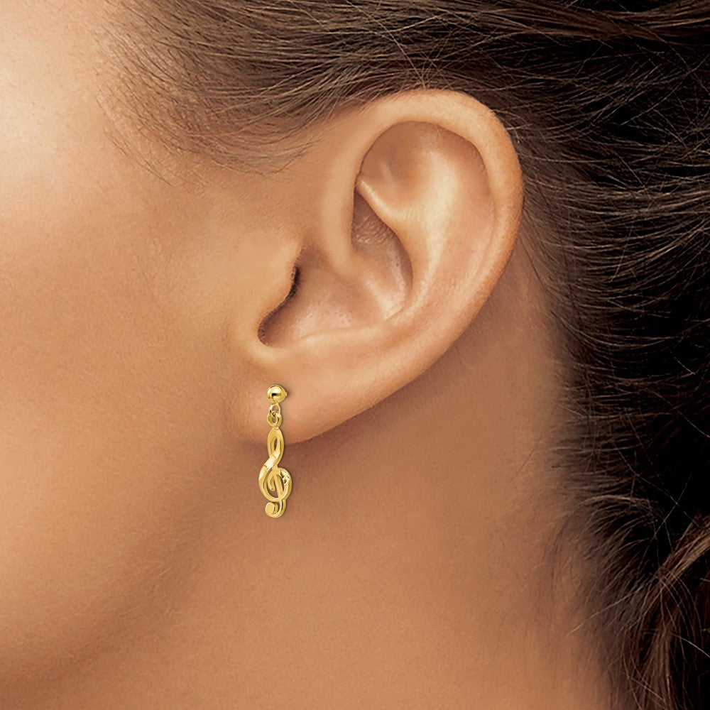 14k Yellow Gold 6 mm Polished & Diamond-Cut Treble Clef Dangle Post Earrings