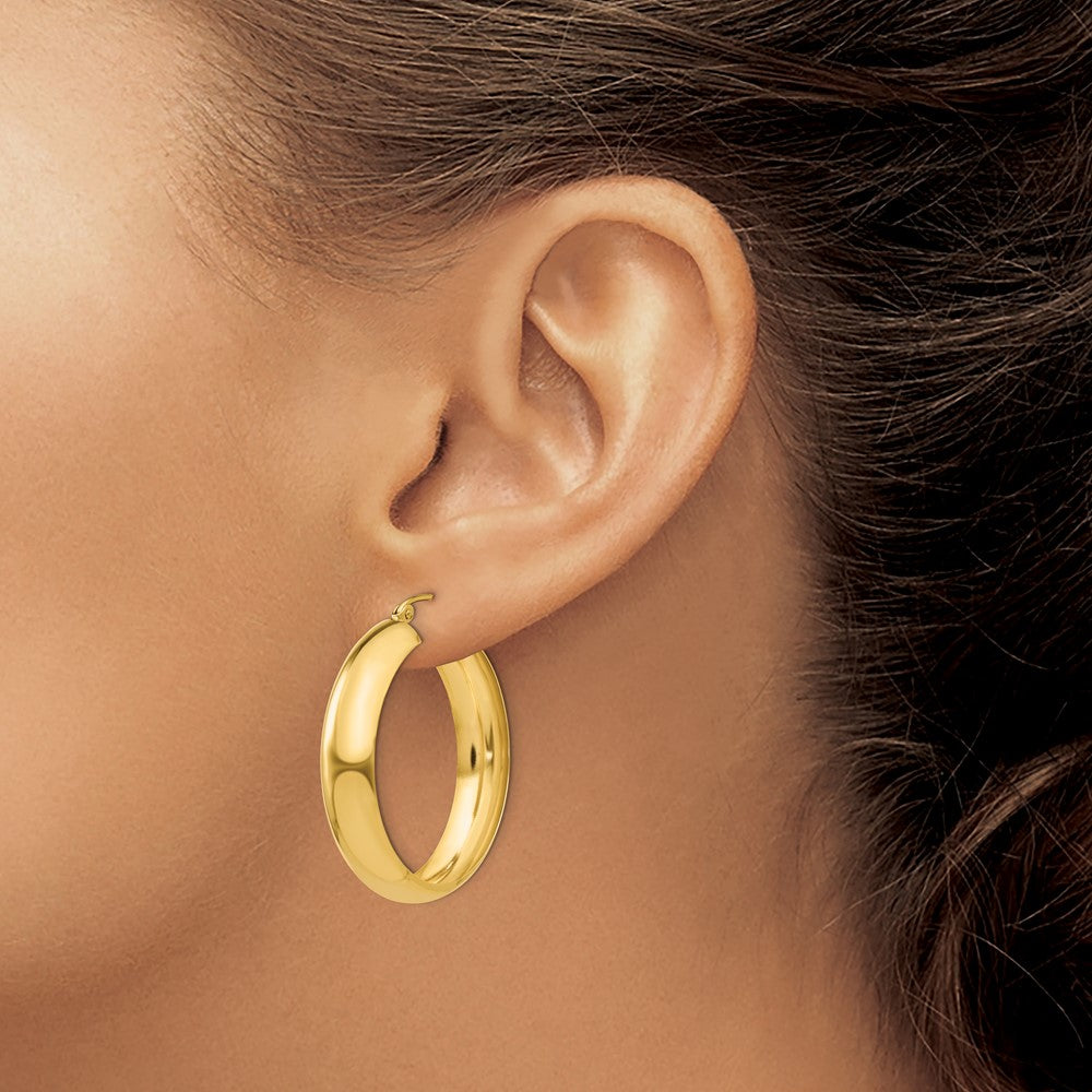 14k Yellow Gold 6.75 mm Hoop Earrings