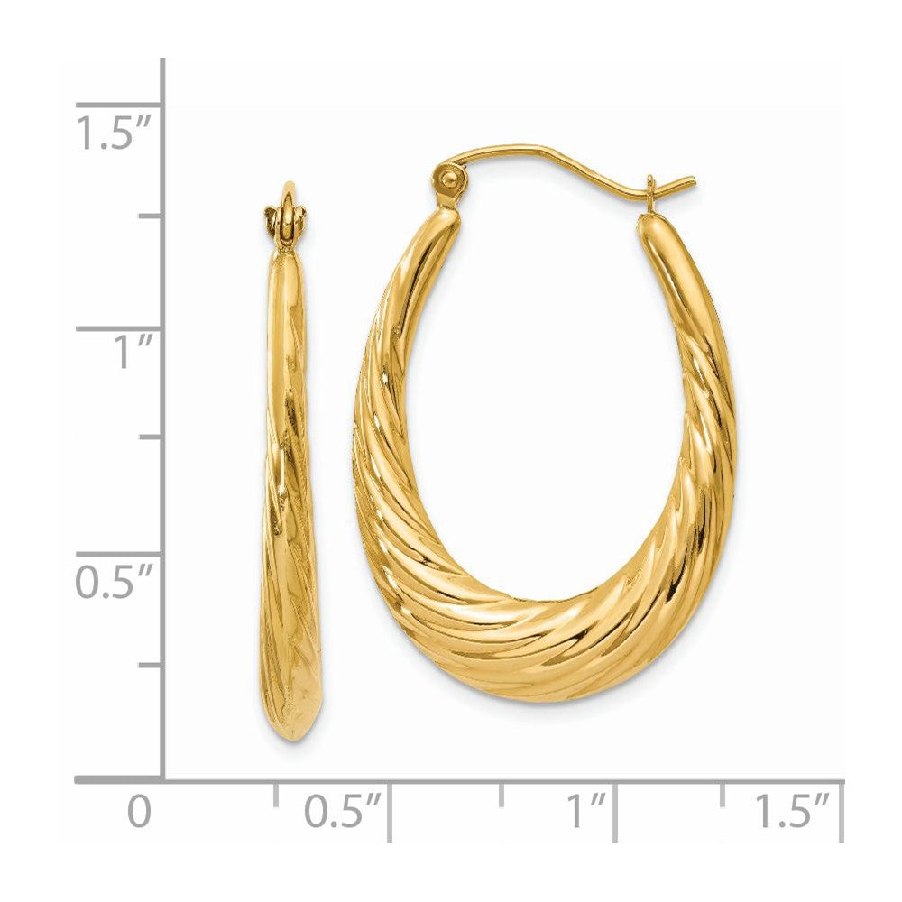 14k Yellow Gold 22 mm Polished Twisted Oval Hollow Hoop Earrings (2.1 grams)