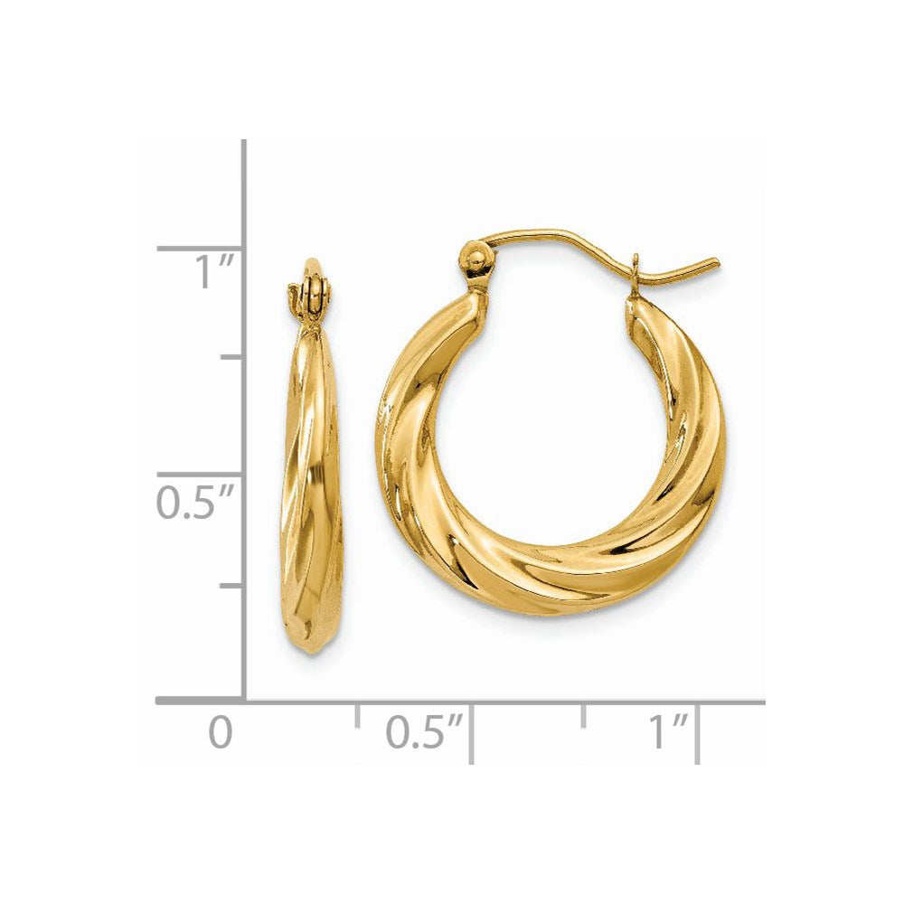 14k Yellow Gold 19.5 mm Polished Twisted Hollow Hoop Earrings