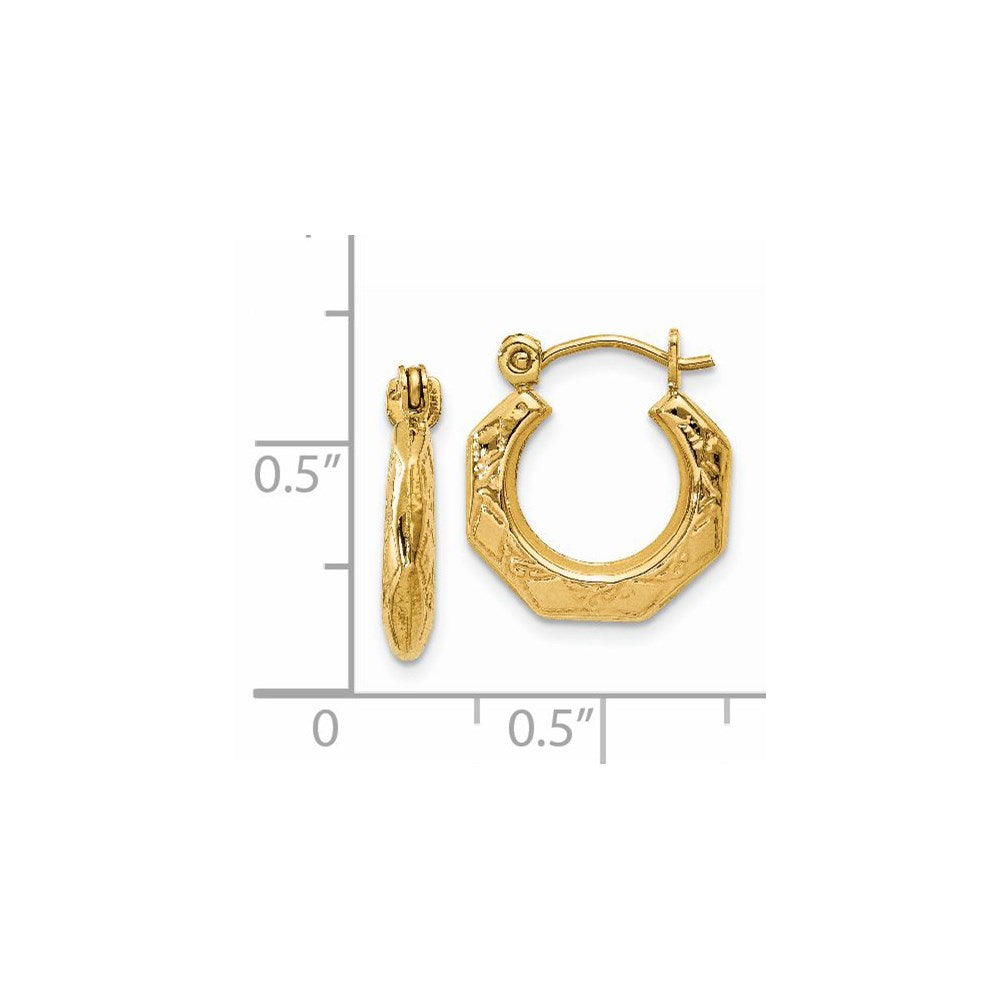 14k Yellow Gold 4 mm Polished Patterned Hollow Hoop Earrings (1.46 grams)